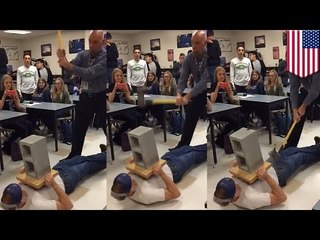 Hit in the nuts video: Teacher smashes colleague’s balls with an axe in front of class