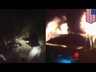 Dash cam footage captures car bursting into flames after police use taser gun