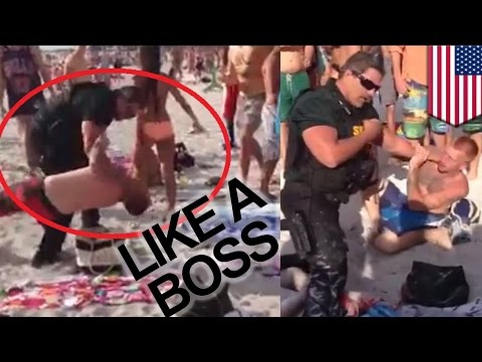 Policjant twardziel obezwładnia dwóch pijanych mężczyzn