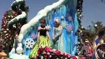 Frozen float w/ coronation dress Anna, Elsa, Olaf in Festival of Fantasy Parade at Walt Disney World