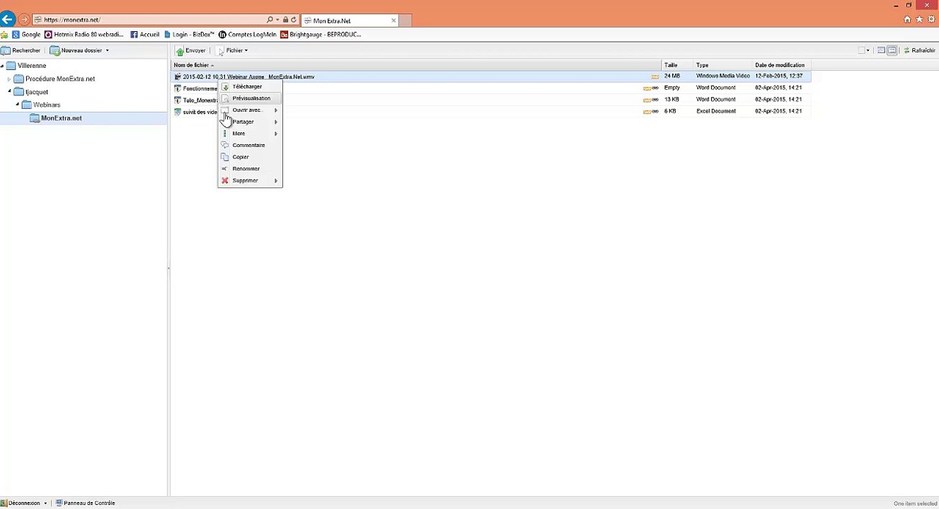 Tuto MonExtra.net les options de partage