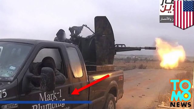 صورة من سوريا تظهر سيارة دفع رباعي تظهر سيارة الدفع الرباعي من تكساس الأمريكية عليها مضاد طيران