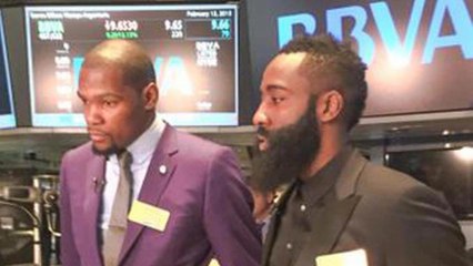 Kevin Durant and James Harden Ring Bell at New York Stock Exchange