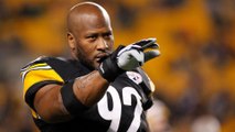 James Harrison Performs 1-Handed Shoulder Press with 135-Pound Barbell