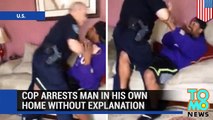 شرطي يعتقل رجلاً في منزله بدون سبب واضح