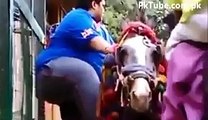 Very Fat Boy Trying to Ride a Horse