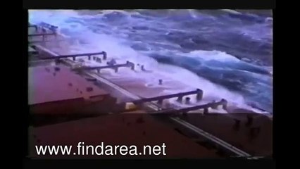 Huge ship sailing in biggest ocean waves ever