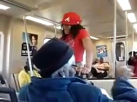 SUBWAY FIGHTS Soulja Girl - Crazy woman on train in Atlanta verbally abusing a senior citizen