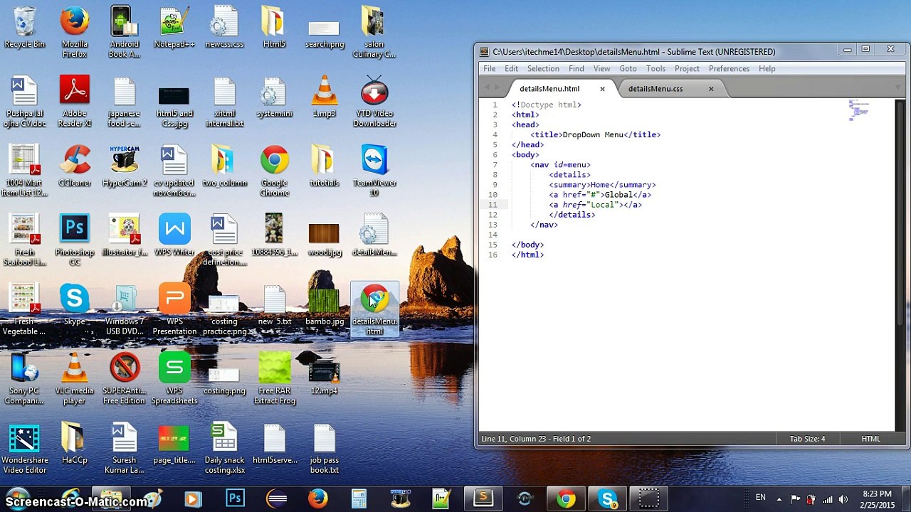 Html5 and Css3 Summary details Drop down Navigation side menu bar part-1