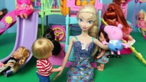 Frozen Elsa & Kid Alex Play With Peppa Pig George Pig on Barbie Kelly Playground Park DisneyCarToys