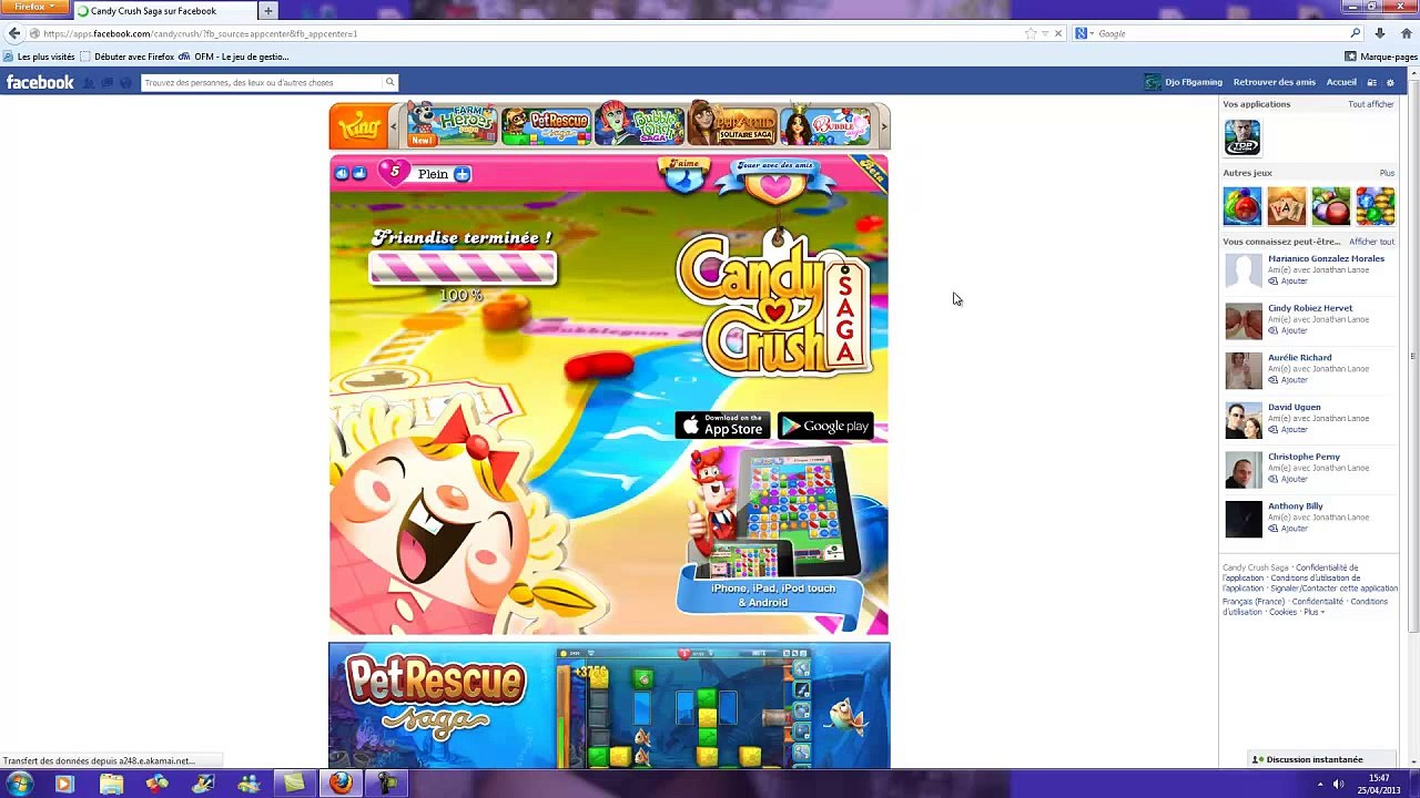 Test jeu facebook Candy crush saga