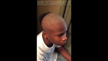 This kid stole 300$ to his mother and his father will punish him with a bald haircut!