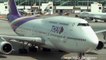 Boeing 747-400 Thai Airways. Pushback at Munich Airport