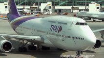 Boeing 747-400 Thai Airways. Pushback at Munich Airport