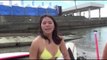 Chicas sexy en bikini prueban las olas antes del Asian Surf Championship