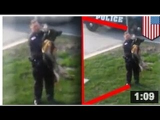 Un policier de la brigade canine maltraite un chien de détection