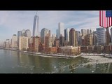 Drone captures dramatic footage of Hudson River ice near Manhattan