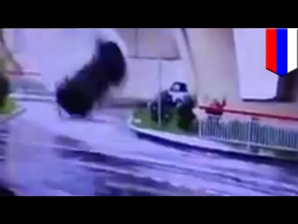 Samochód spada z wiaduktu, kierowca wychodzi cało z okropnego wypadku