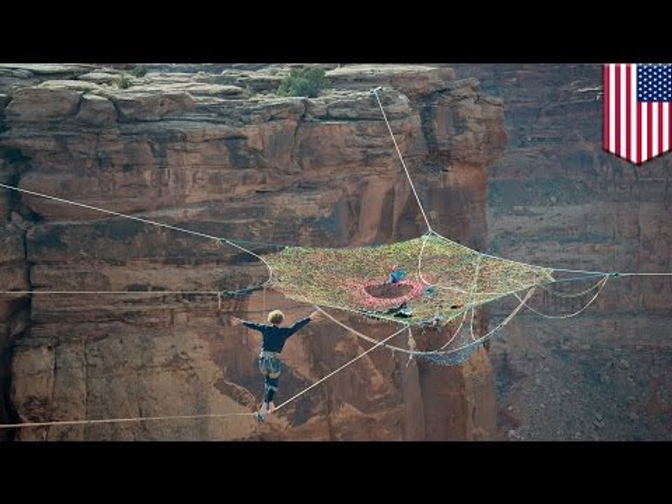 Extreme sports: Moab Monkeys slackline, base jump from hammock floating 400ft above the desert
