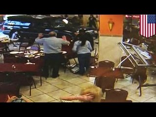 CCTV camera footage shows SUV crashing into popular Houston restaurant during peak lunch hour
