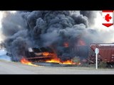 Canada train derailment: cars carrying petroleum distillate catches fire