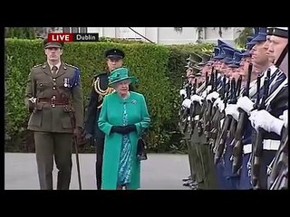 The Queen with Captain Tom Holmes inspecting the Guard Of Honour in Ireland