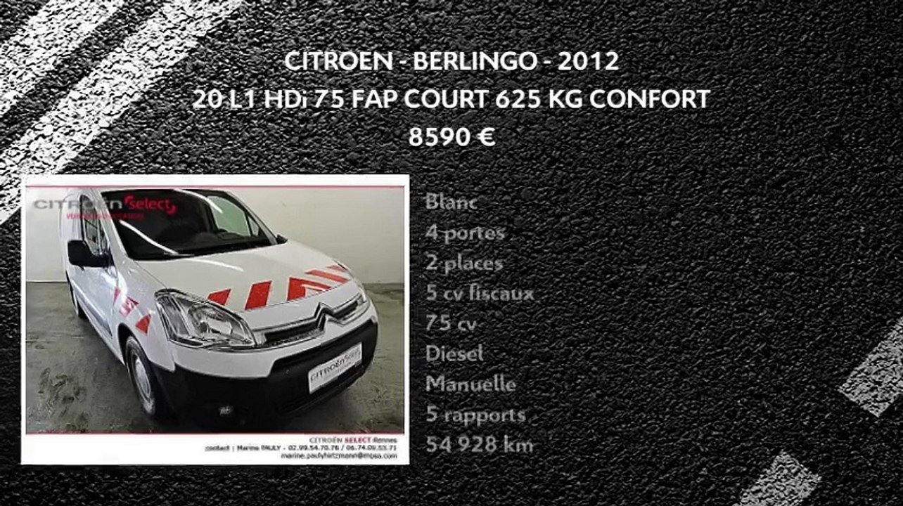 Annonce Occasion CITROëN Berlingo II 20 L1 HDi 75 FAP COURT 625 KG CONFORT 2012