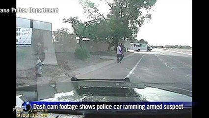 Video shows police car ramming into armed suspect