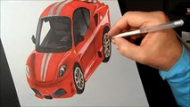Drawing a 3D Ferrari, Trick Art, Time Lapse