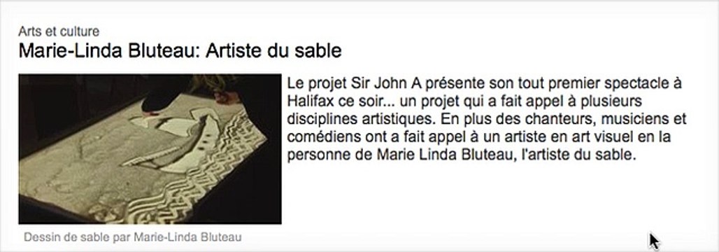 ici Radio-Canada Arts et culture Marie-Linda Bluteau- Artiste du sable présenté par Aubette Chiasson .mp4 (iPod et iPhone)