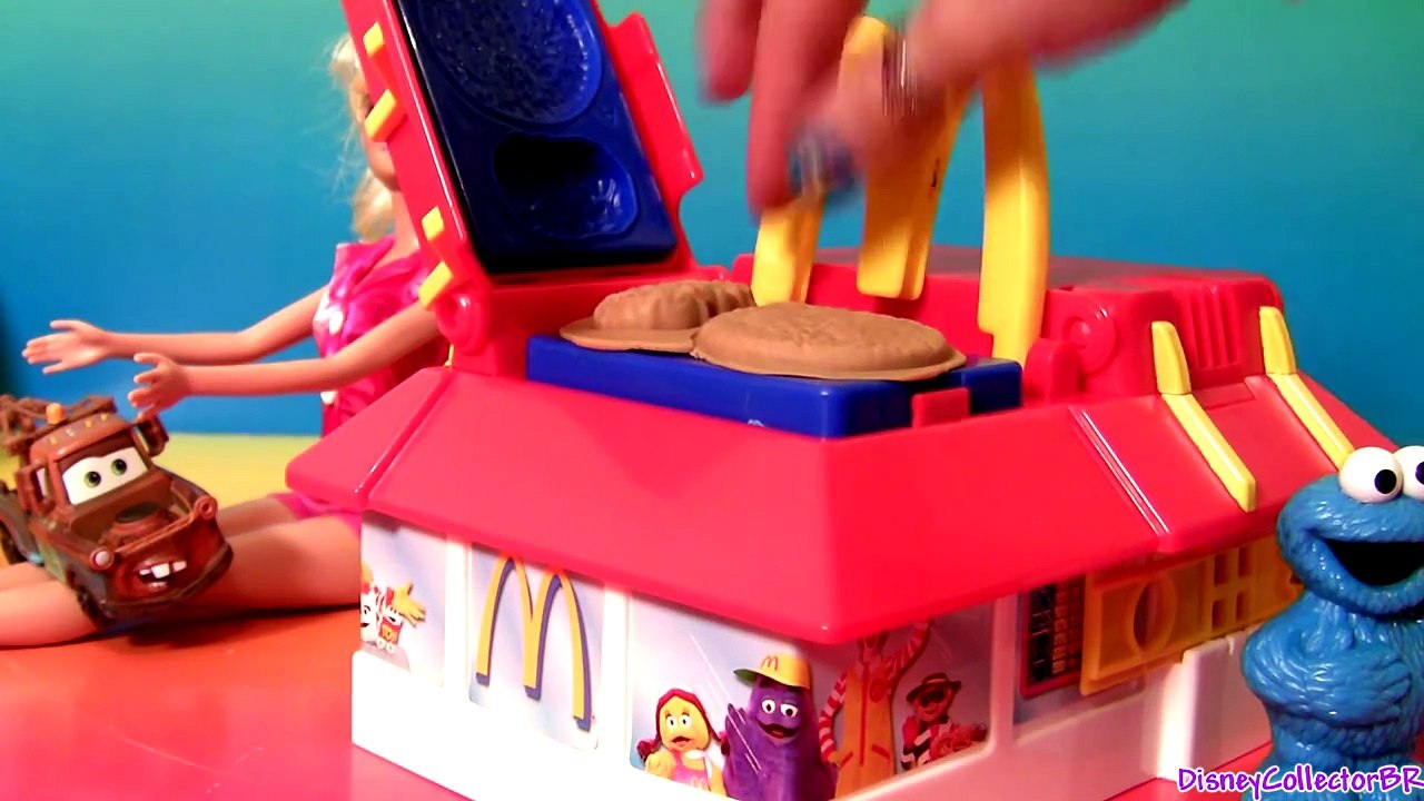 Play Doh McDonald's Restaurant Playset With Cookie Monster Barbie Mold Burgers Fries McNuggets