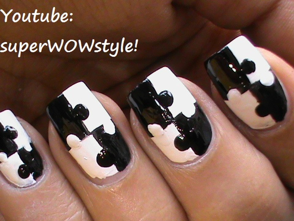 Puzzle Nails Art Designs - Matte Nail Polish Designs Black And White Short / Long nails How To Do