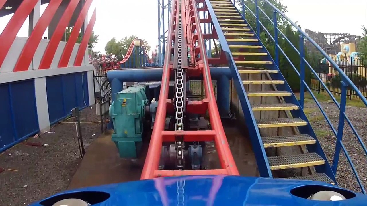 Ride of Steel Roller Coaster POV Darien Lake NY Superman Intamin Hyper