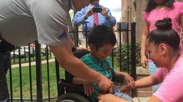 Four-year-old receives new wheelchair after his was stolen