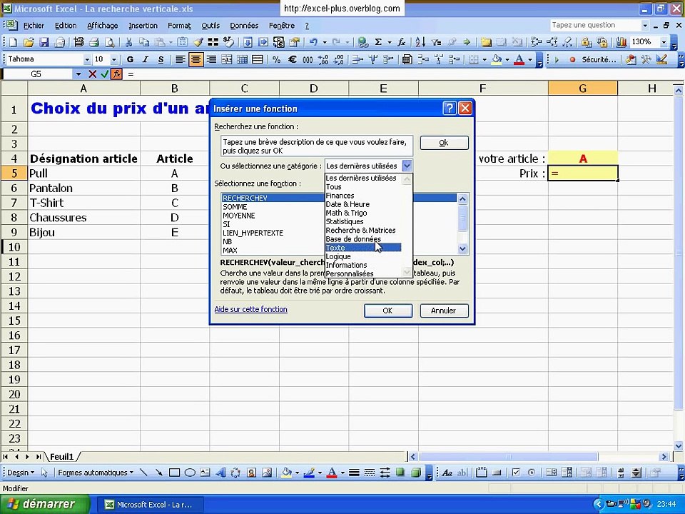 La RECHERCHEV sous Excel