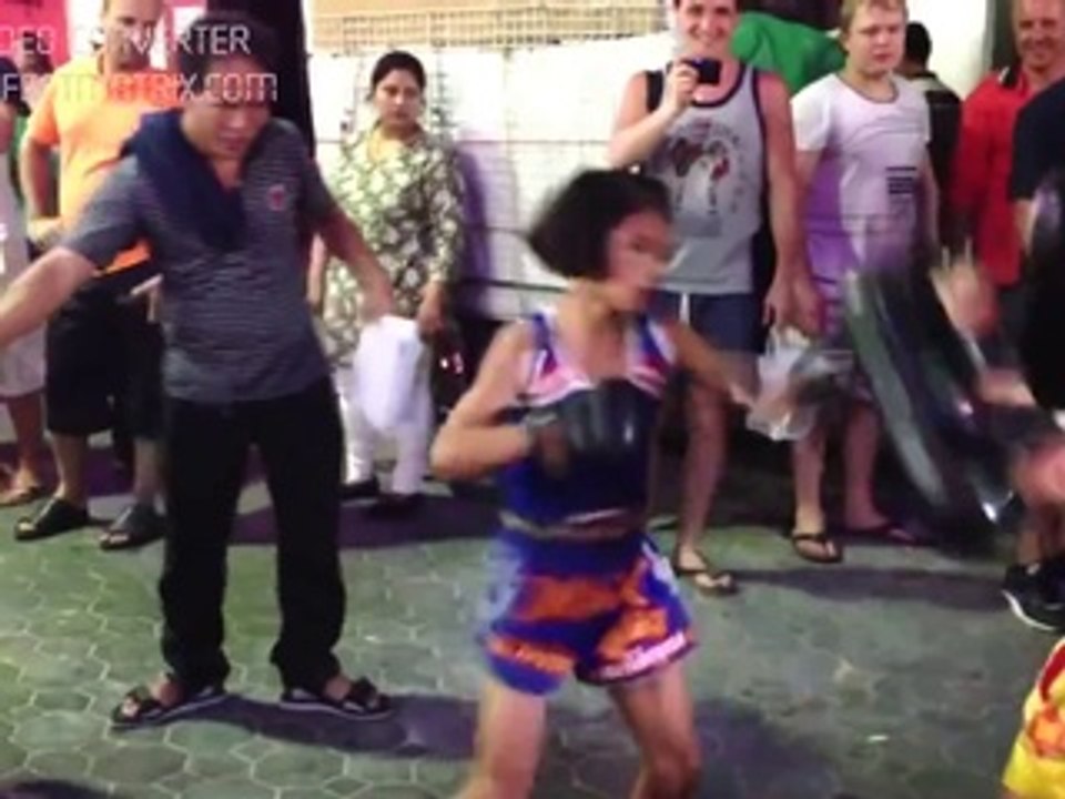 9 year old Muay Thai Girl Hitting Pads, Thailand
