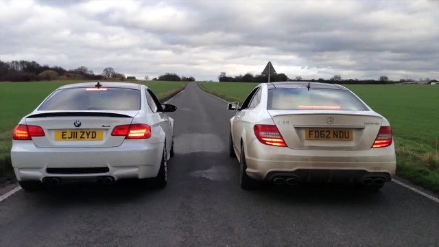 Mercedes C63 AMG vs BMW M3 Drag Race