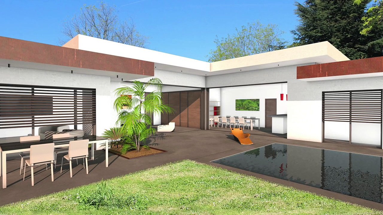 Maison contemporaine de luxe à toit terrasse et parement Acier Corten à Toulouse