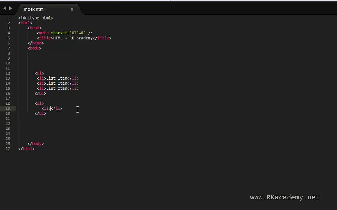 HTML unordered list in urdu_hindi with RK academy