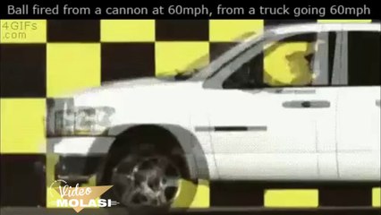 ARABA İLE AYNI HIZDA DIŞARI ATILAN TOP DÜMDÜZ YERE DÜŞÜYOR
