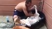 ESTE PERRO SI QUE SABE DISFRUTAR DE UN BUEN BAÑO CALIENTE - BATHING THE DOG