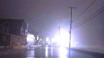 Waves Crash Into Power Lines, Causing Them To Spark