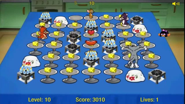 Том и Джерри. Джери прыгает по тарелкам и собирает сыр.Игра Том и Джерри.