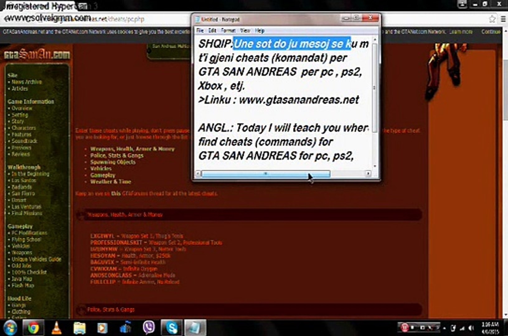 GTA San Andreas PC Cheats - keyboard Codes 