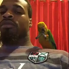 Kuşuyla sigara içen adam