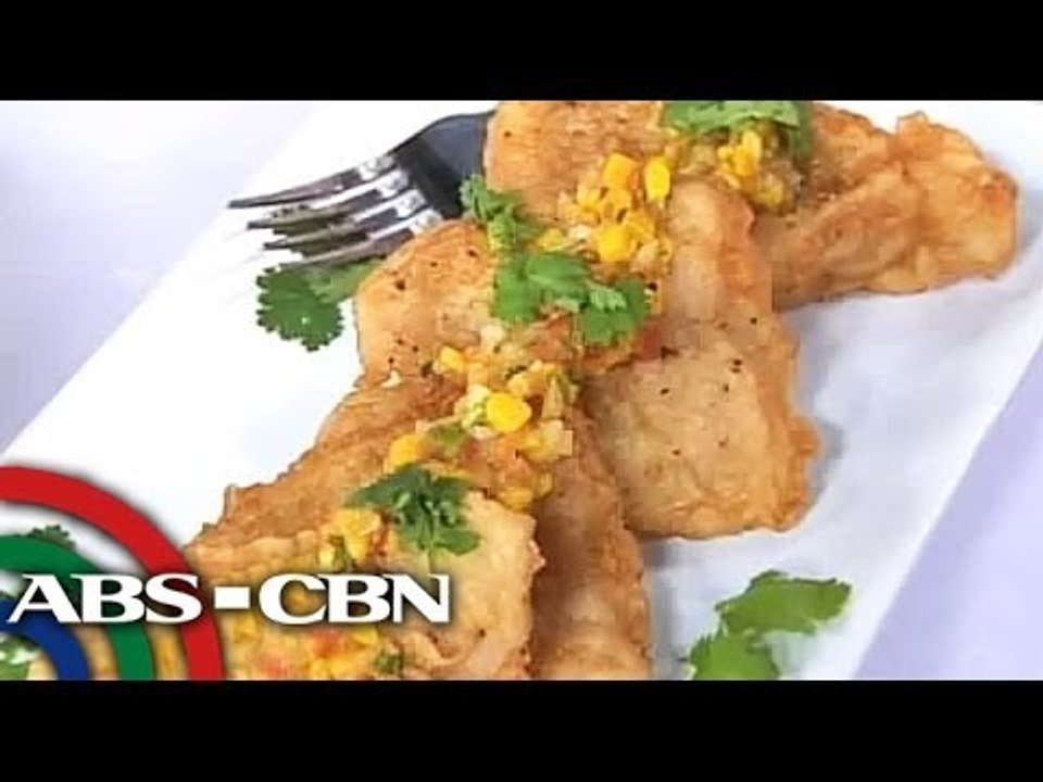 Beer-battered fish fillet with mango cilantro salsa