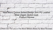 New Mens Causal Belted Design Slim PU Leather Biker Zipper Jacket Coat Review