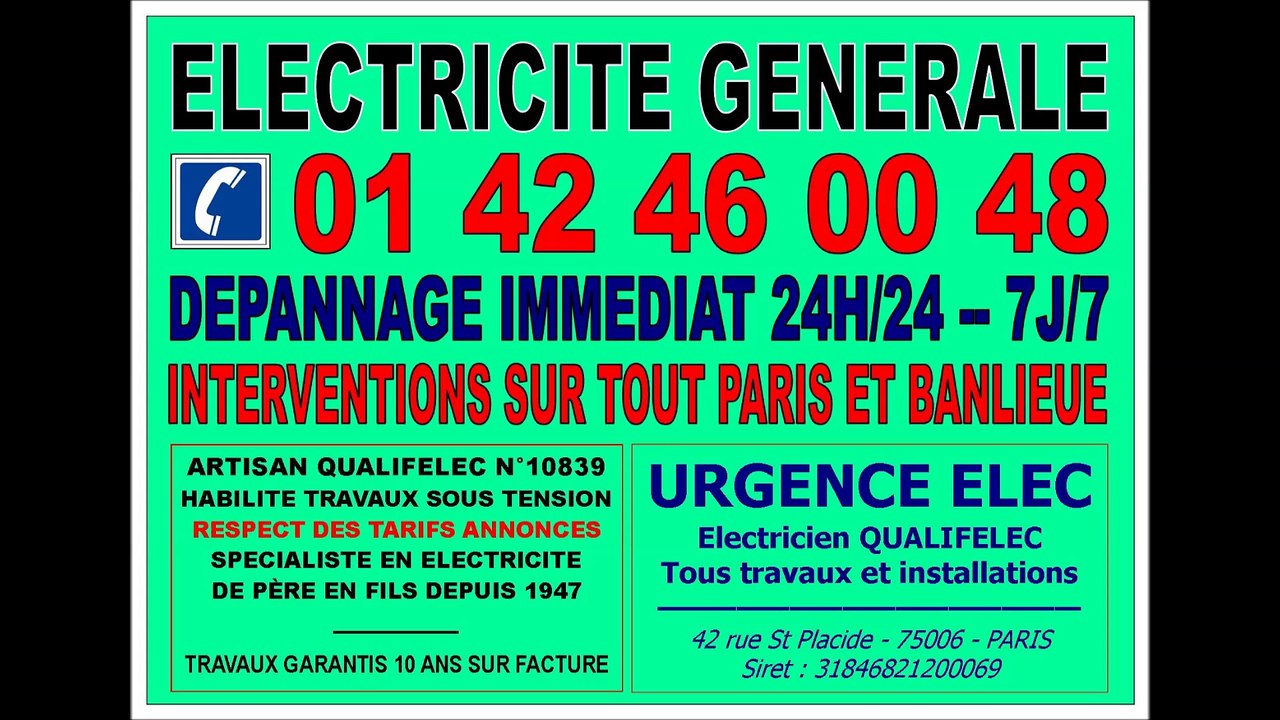 ELECTRICIEN PARIS 16 75016 75116 DEPANNAGE ELECTRICITE 7/7