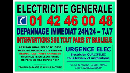 ELECTRICIEN PARIS 16 75016 75116 DEPANNAGE ELECTRICITE 7/7