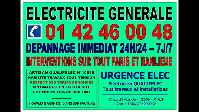 ELECTRICIEN PARIS 16 75016 75116 DEPANNAGE ELECTRICITE 7/7